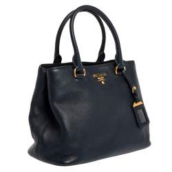 Pre Owned Prada Navy Blue Vitello Phenix Leather Tote