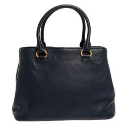 Pre Owned Prada Navy Blue Vitello Phenix Leather Tote