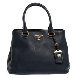 Pre Owned Prada Navy Blue Vitello Phenix Leather Tote