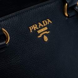 Pre Owned Prada Navy Blue Vitello Phenix Leather Tote