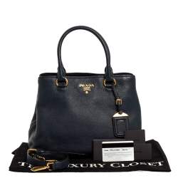 Pre Owned Prada Navy Blue Vitello Phenix Leather Tote
