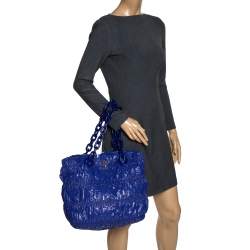 Pre Owned Prada Purple Gaufre Patent Leather Chain Tote 