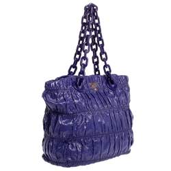 Pre Owned Prada Purple Gaufre Patent Leather Chain Tote 
