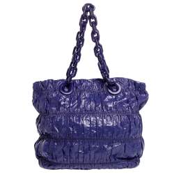 Pre Owned Prada Purple Gaufre Patent Leather Chain Tote 