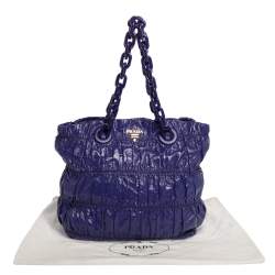 Pre Owned Prada Purple Gaufre Patent Leather Chain Tote 