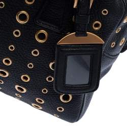 Pre Owned Prada Black Leather Grommet Bauletto Bag