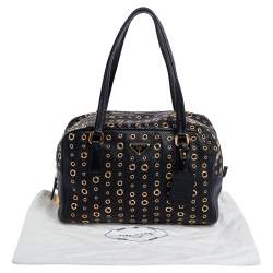 Pre Owned Prada Black Leather Grommet Bauletto Bag
