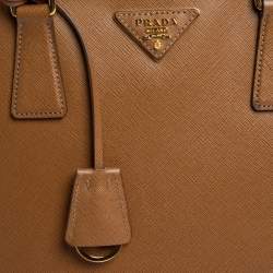 Pre Owned Prada Caramel Saffiano Lux Leather Medium Double Zip Tote
