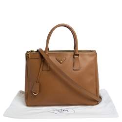 Pre Owned Prada Caramel Saffiano Lux Leather Medium Double Zip Tote