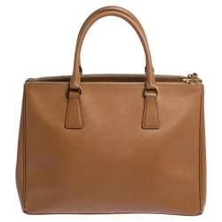 Pre Owned Prada Caramel Saffiano Lux Leather Medium Double Zip Tote
