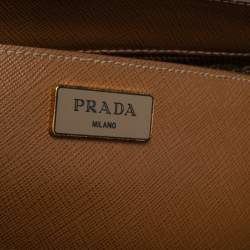 Pre Owned Prada Caramel Saffiano Lux Leather Medium Double Zip Tote