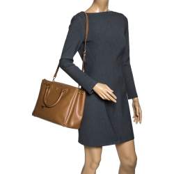 Pre Owned Prada Caramel Saffiano Lux Leather Medium Double Zip Tote