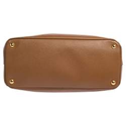 Pre Owned Prada Caramel Saffiano Lux Leather Medium Double Zip Tote