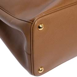 Pre Owned Prada Caramel Saffiano Lux Leather Medium Double Zip Tote
