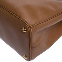 Pre Owned Prada Caramel Saffiano Lux Leather Medium Double Zip Tote