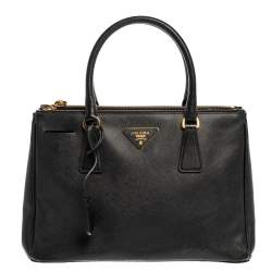 Pre Owned Prada Black Saffiano Lux Leather Small Double Zip Tote