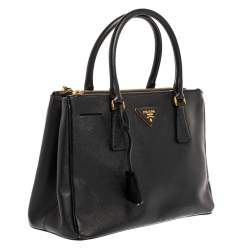 Pre Owned Prada Black Saffiano Lux Leather Small Double Zip Tote