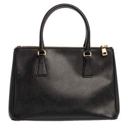 Pre Owned Prada Black Saffiano Lux Leather Small Double Zip Tote