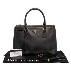Pre Owned Prada Black Saffiano Lux Leather Small Double Zip Tote