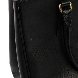 Pre Owned Prada Black Saffiano Lux Leather Small Double Zip Tote