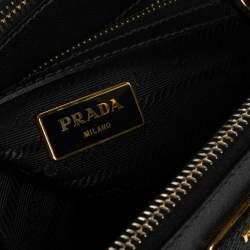 Pre Owned Prada Black Saffiano Lux Leather Small Double Zip Tote