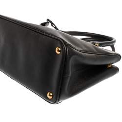 Pre Owned Prada Black Saffiano Lux Leather Small Double Zip Tote