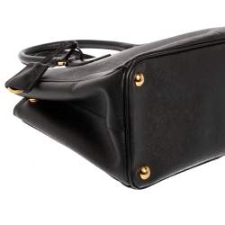 Pre Owned Prada Black Saffiano Lux Leather Small Double Zip Tote