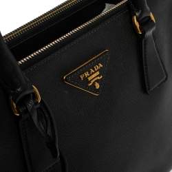Pre Owned Prada Black Saffiano Lux Leather Small Double Zip Tote