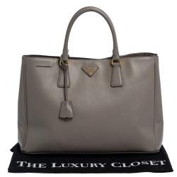Pre Owned Prada Grey Saffiano Lux Leather Large Gardener's Tote