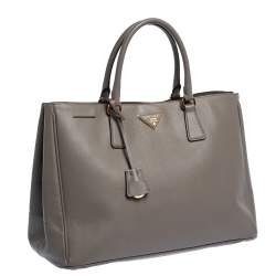 Pre Owned Prada Grey Saffiano Lux Leather Large Gardener's Tote