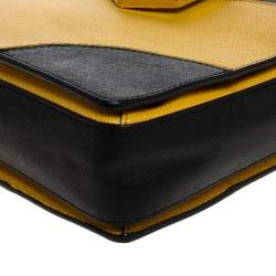 Pre Owned Prada Black/Yellow Saffiano Leather Turn-Lock Shoulder Bag