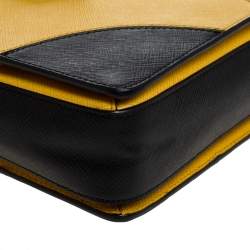 Pre Owned Prada Black/Yellow Saffiano Leather Turn-Lock Shoulder Bag