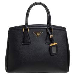 Pre Owned Prada Black Saffiano Lux Leather Parabole Tote