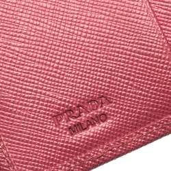 Pre Owned Prada Pink Saffiano Lux Leather Bar Flap French Wallet