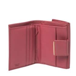 Pre Owned Prada Pink Saffiano Lux Leather Bar Flap French Wallet