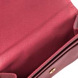 Pre Owned Prada Pink Saffiano Lux Leather Bar Flap French Wallet