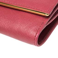 Pre Owned Prada Pink Saffiano Lux Leather Bar Flap French Wallet
