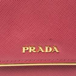 Pre Owned Prada Pink Saffiano Lux Leather Bar Flap French Wallet