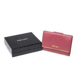 Pre Owned Prada Pink Saffiano Lux Leather Bar Flap French Wallet