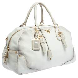 Pre Owned Prada Ombre White Cervo Antik Leather Bauletto Bag