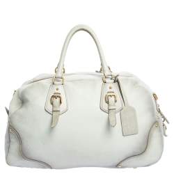 Pre Owned Prada Ombre White Cervo Antik Leather Bauletto Bag