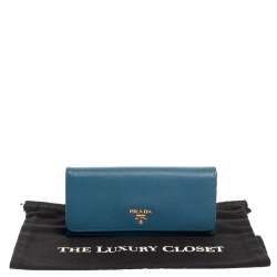 Pre Owned Prada Blue Saffiano Lux Leather Flap Continental Wallet