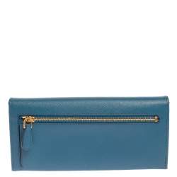 Pre Owned Prada Blue Saffiano Lux Leather Flap Continental Wallet