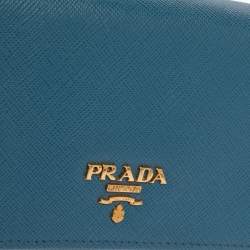 Pre Owned Prada Blue Saffiano Lux Leather Flap Continental Wallet