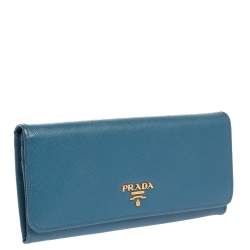 Pre Owned Prada Blue Saffiano Lux Leather Flap Continental Wallet