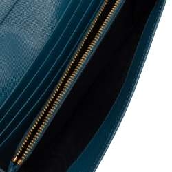 Pre Owned Prada Blue Saffiano Lux Leather Flap Continental Wallet