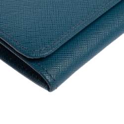 Pre Owned Prada Blue Saffiano Lux Leather Flap Continental Wallet