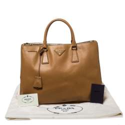 Pre Owned Prada Brown Saffiano Leather Large Double Zip Tote