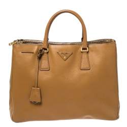 Pre Owned Prada Brown Saffiano Leather Large Double Zip Tote
