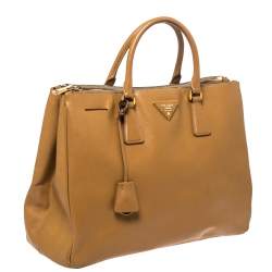 Pre Owned Prada Brown Saffiano Leather Large Double Zip Tote